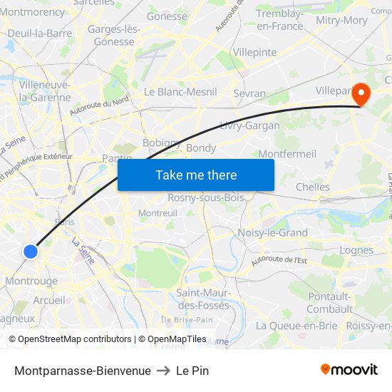 Montparnasse-Bienvenue to Le Pin map