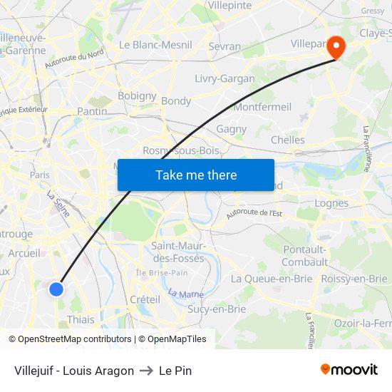 Villejuif - Louis Aragon to Le Pin map