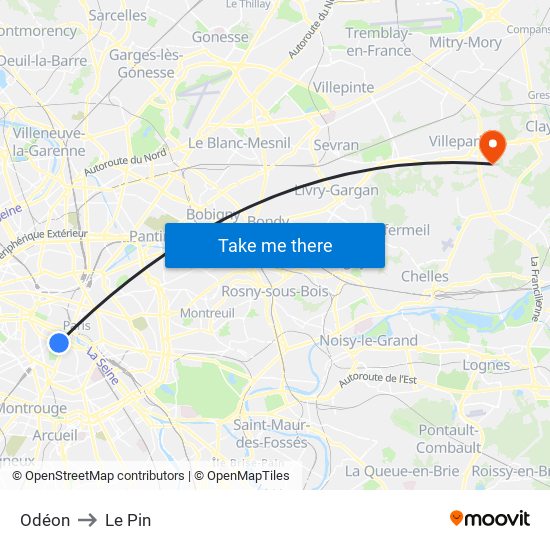 Odéon to Le Pin map