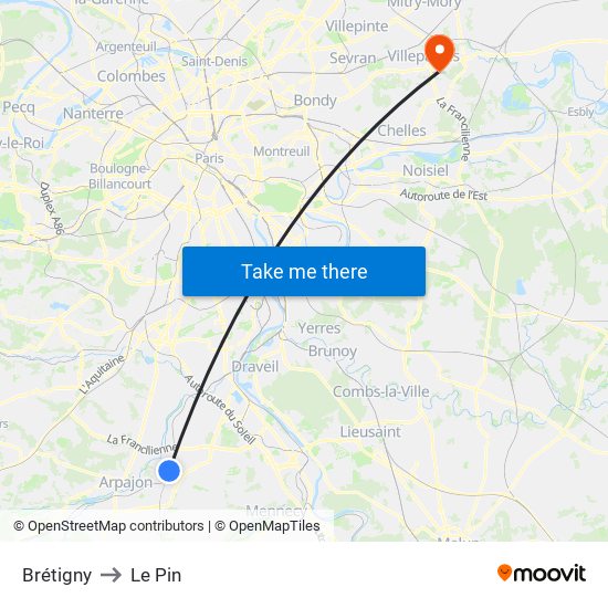 Brétigny to Le Pin map