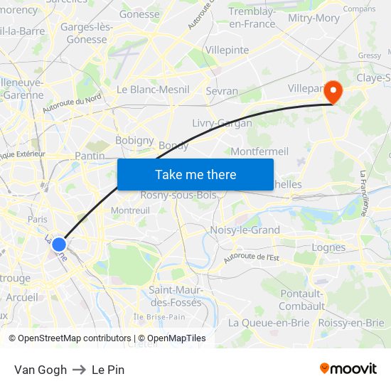 Van Gogh to Le Pin map