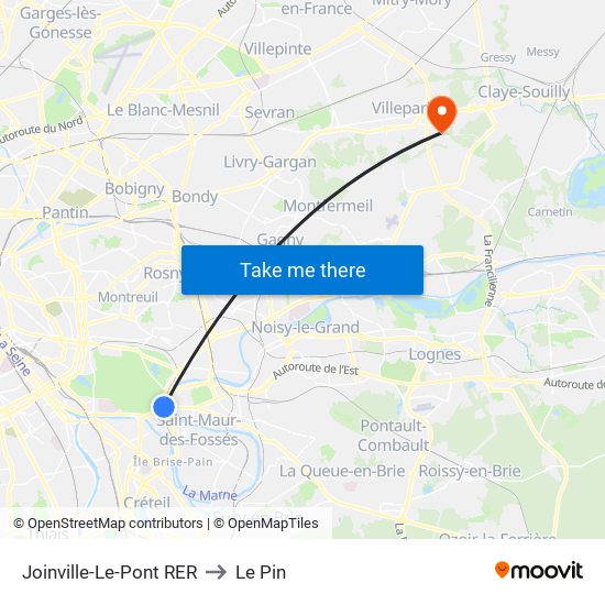 Joinville-Le-Pont RER to Le Pin map