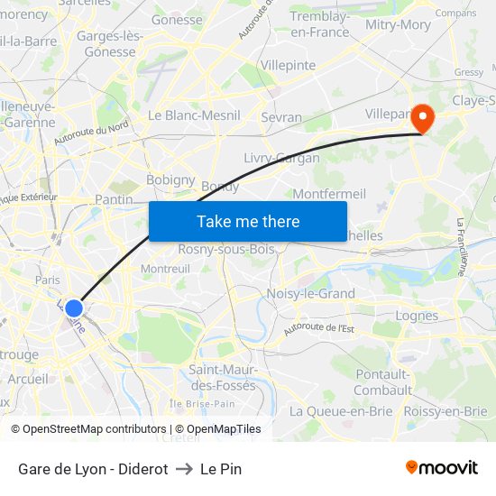 Gare de Lyon - Diderot to Le Pin map