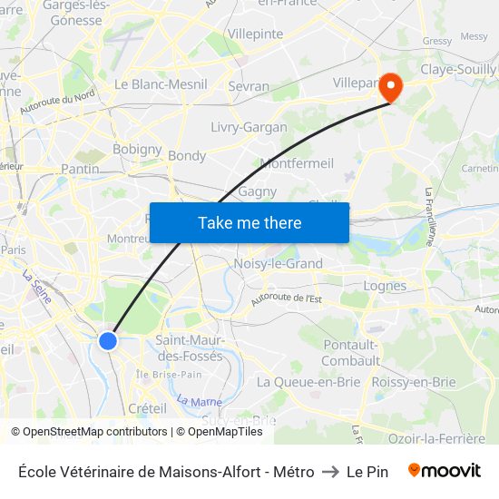 École Vétérinaire de Maisons-Alfort - Métro to Le Pin map