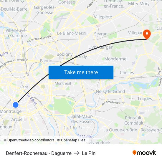 Denfert-Rochereau - Daguerre to Le Pin map