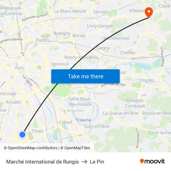 Marché International de Rungis to Le Pin map