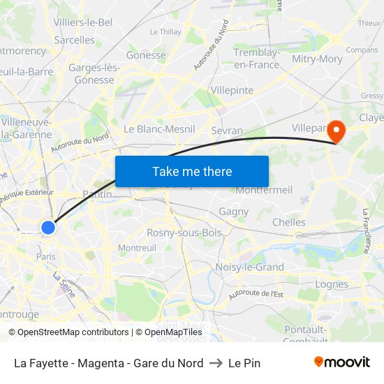 La Fayette - Magenta - Gare du Nord to Le Pin map