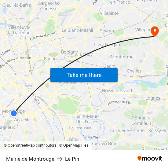 Mairie de Montrouge to Le Pin map