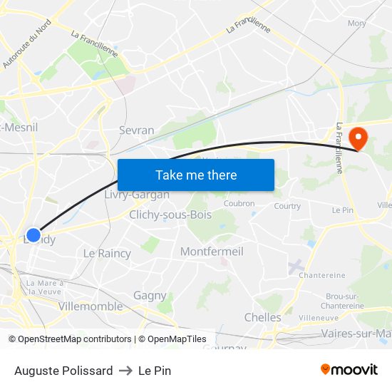 Auguste Polissard to Le Pin map