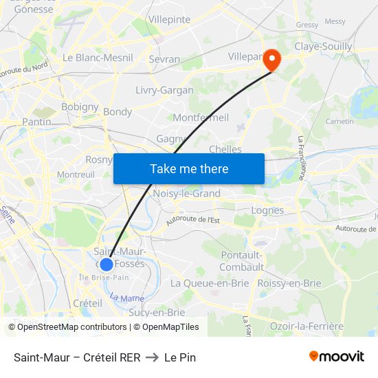 Saint-Maur – Créteil RER to Le Pin map