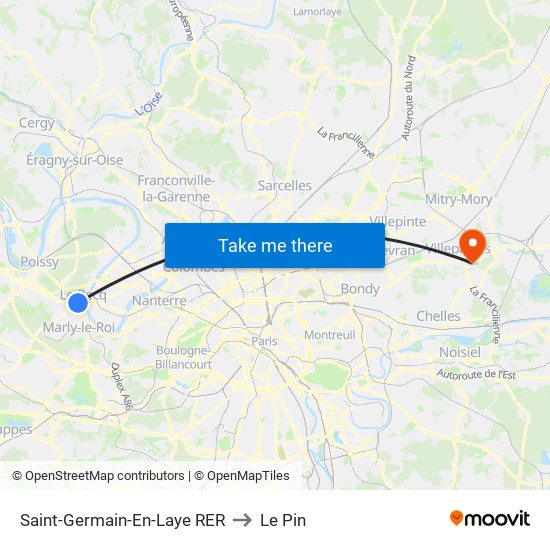 Saint-Germain-En-Laye RER to Le Pin map