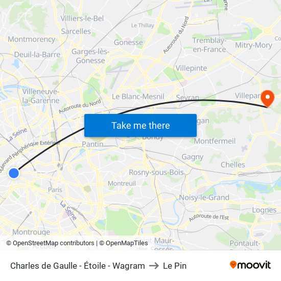 Charles de Gaulle - Étoile - Wagram to Le Pin map