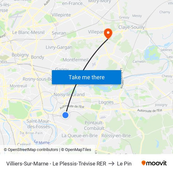 Villiers-Sur-Marne - Le Plessis-Trévise RER to Le Pin map