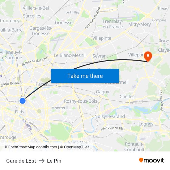 Gare de L'Est to Le Pin map