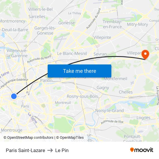 Paris Saint-Lazare to Le Pin map
