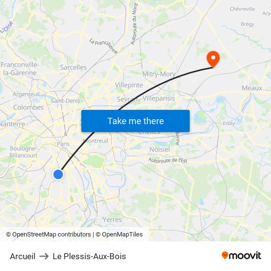 Arcueil to Le Plessis-Aux-Bois map