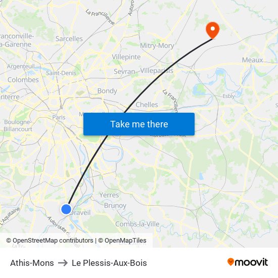 Athis-Mons to Le Plessis-Aux-Bois map