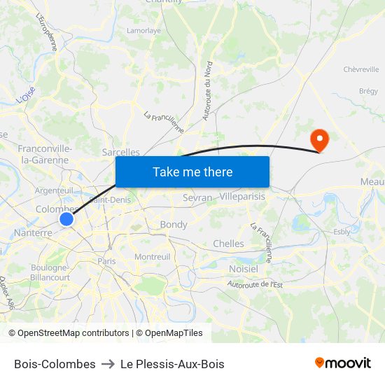 Bois-Colombes to Le Plessis-Aux-Bois map