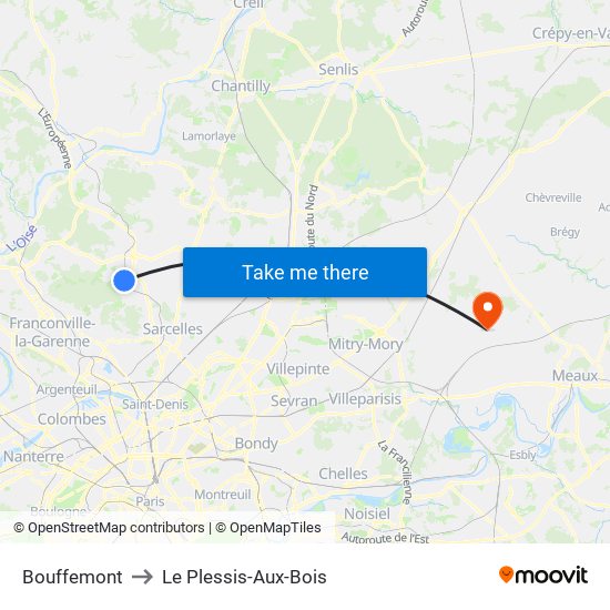 Bouffemont to Le Plessis-Aux-Bois map