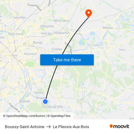 Boussy-Saint-Antoine to Le Plessis-Aux-Bois map