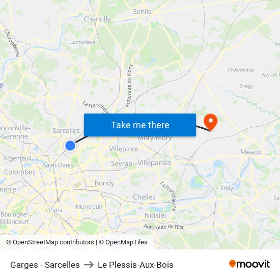 Garges - Sarcelles to Le Plessis-Aux-Bois map