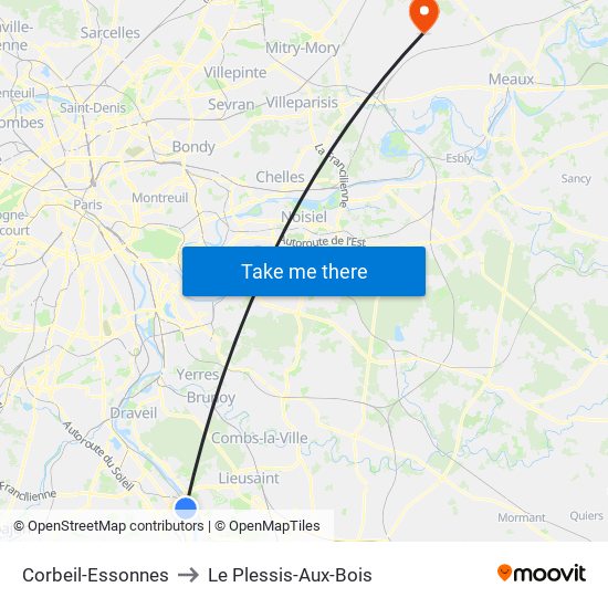 Corbeil-Essonnes to Le Plessis-Aux-Bois map