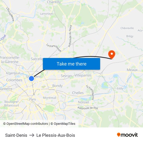Saint-Denis to Le Plessis-Aux-Bois map