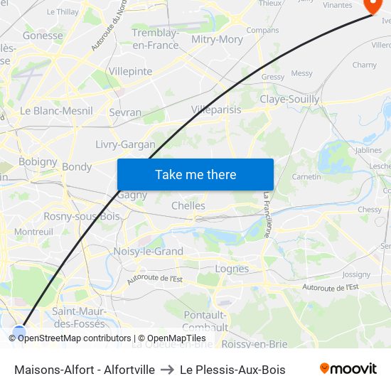 Maisons-Alfort - Alfortville to Le Plessis-Aux-Bois map