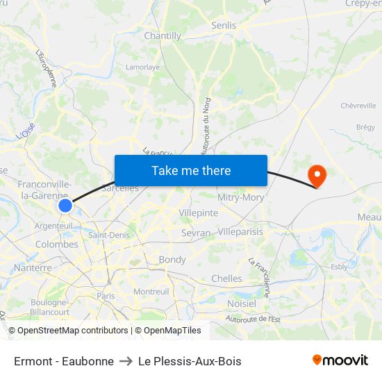 Ermont - Eaubonne to Le Plessis-Aux-Bois map