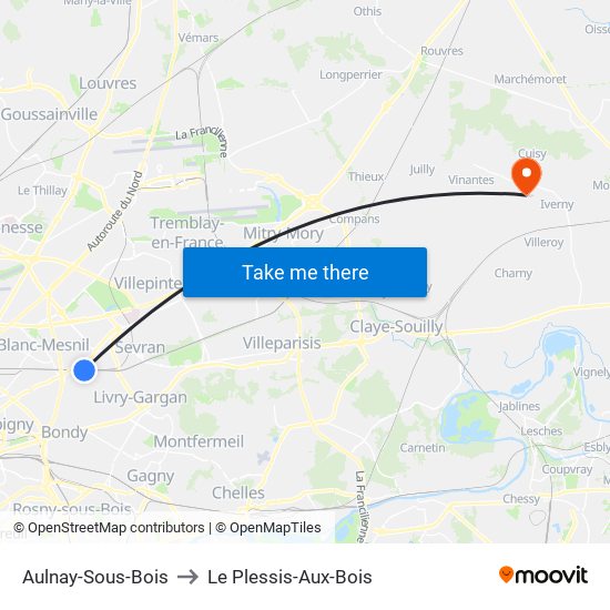 Aulnay-Sous-Bois to Le Plessis-Aux-Bois map