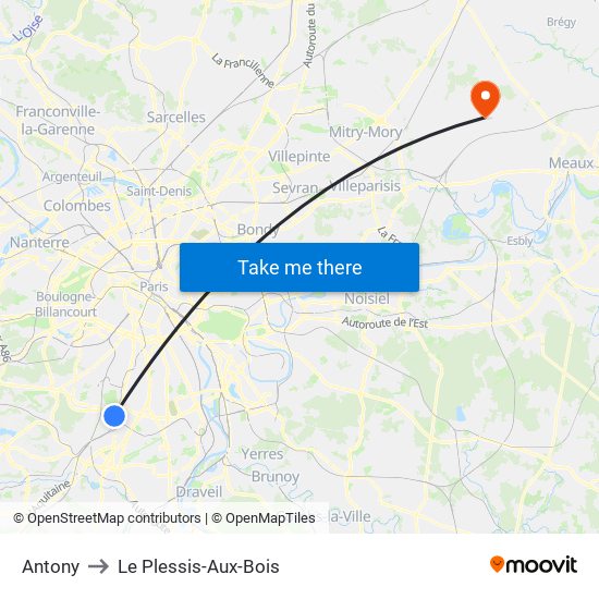 Antony to Le Plessis-Aux-Bois map
