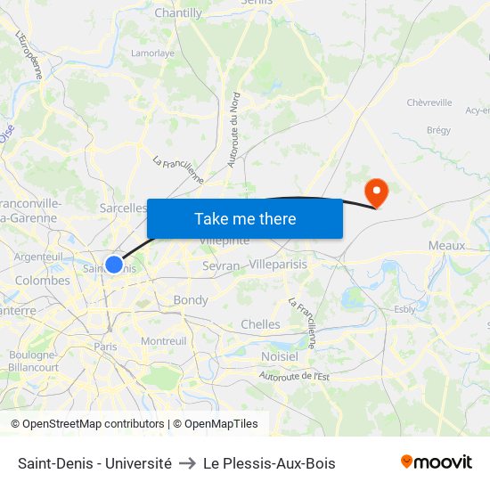 Saint-Denis - Université to Le Plessis-Aux-Bois map