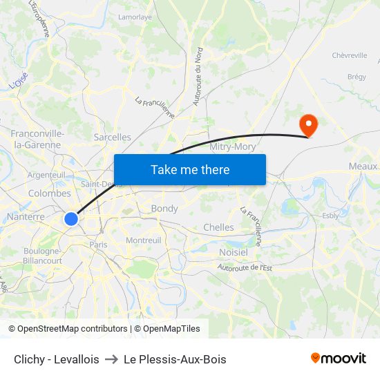 Clichy - Levallois to Le Plessis-Aux-Bois map