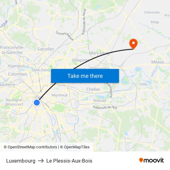 Luxembourg to Le Plessis-Aux-Bois map