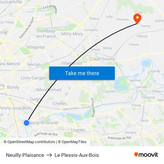 Neuilly-Plaisance to Le Plessis-Aux-Bois map