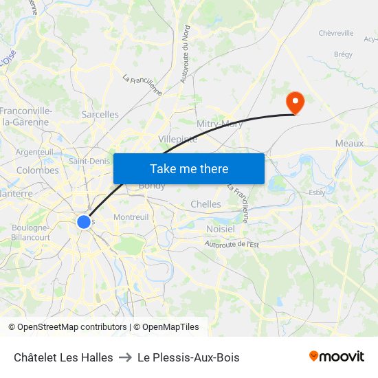 Châtelet Les Halles to Le Plessis-Aux-Bois map