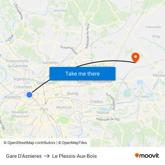 Gare D'Asnieres to Le Plessis-Aux-Bois map
