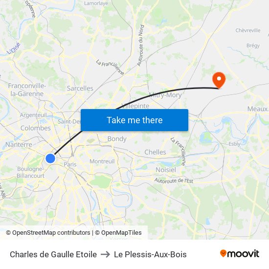 Charles de Gaulle Etoile to Le Plessis-Aux-Bois map