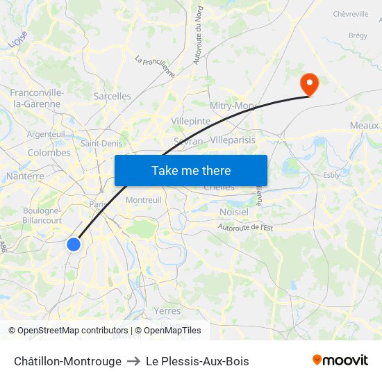 Châtillon-Montrouge to Le Plessis-Aux-Bois map