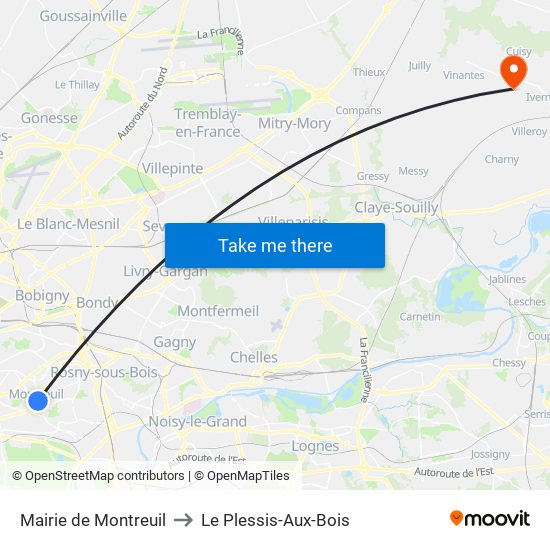 Mairie de Montreuil to Le Plessis-Aux-Bois map