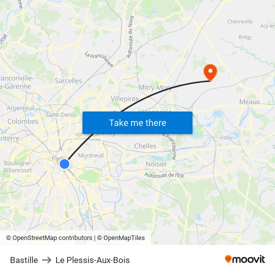 Bastille to Le Plessis-Aux-Bois map