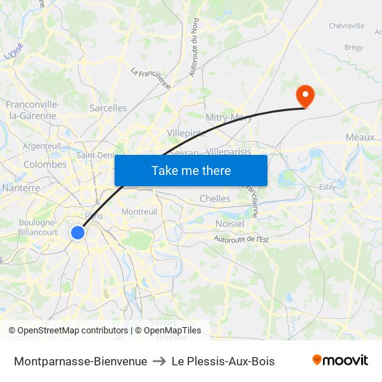 Montparnasse-Bienvenue to Le Plessis-Aux-Bois map