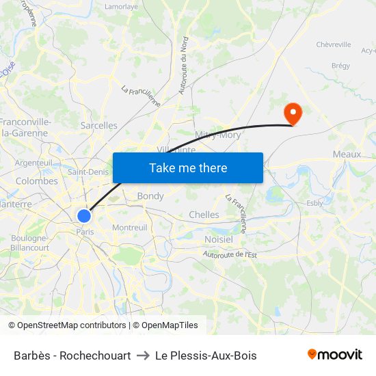 Barbès - Rochechouart to Le Plessis-Aux-Bois map