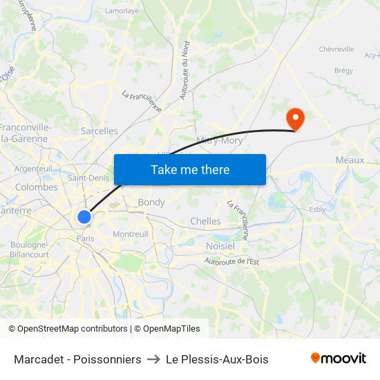 Marcadet - Poissonniers to Le Plessis-Aux-Bois map