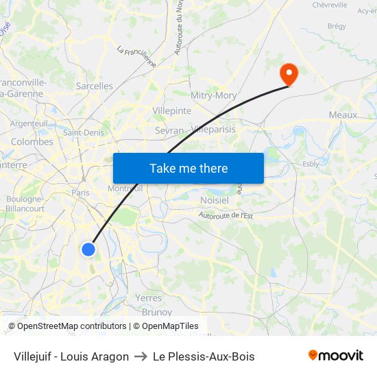 Villejuif - Louis Aragon to Le Plessis-Aux-Bois map