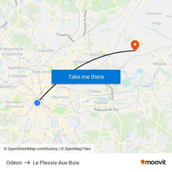Odéon to Le Plessis-Aux-Bois map