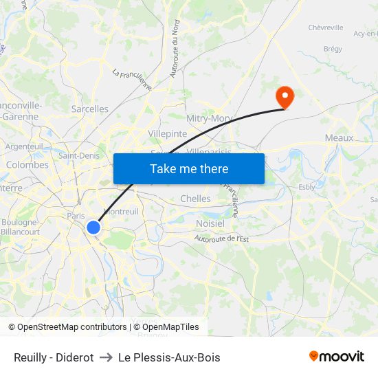 Reuilly - Diderot to Le Plessis-Aux-Bois map