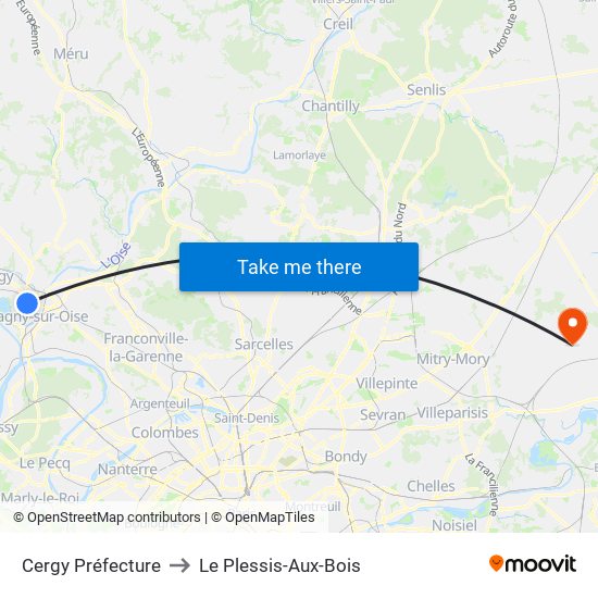 Cergy Préfecture to Le Plessis-Aux-Bois map