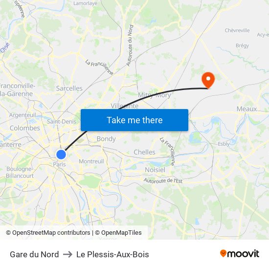 Gare du Nord to Le Plessis-Aux-Bois map