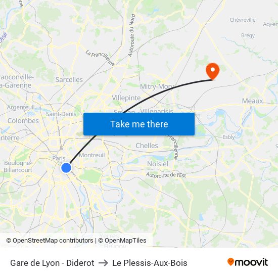 Gare de Lyon - Diderot to Le Plessis-Aux-Bois map